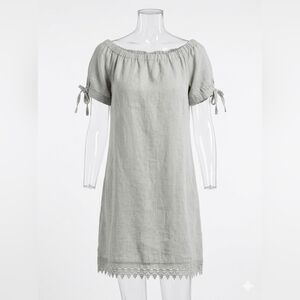 100% Linen Off the Shoulder Shift Dress